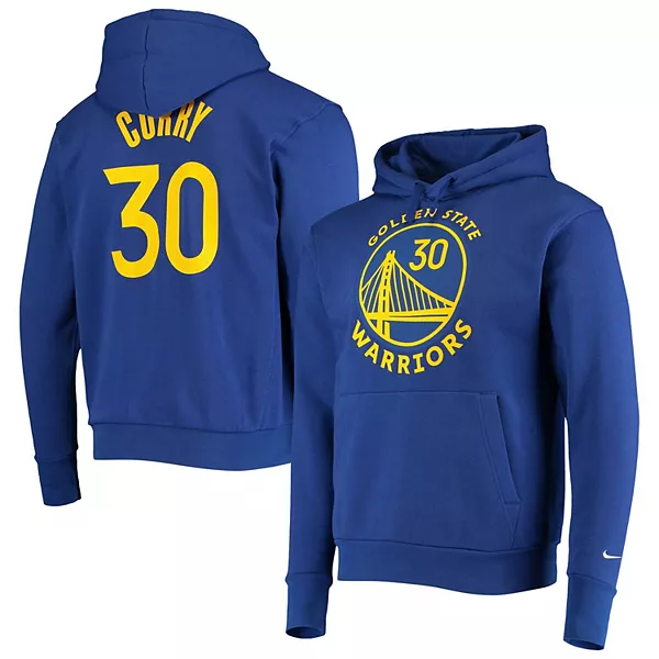 Men's Golden State Warriors #30 Stephen Curry 2021 Royal Team Playmaker Name & Number Pullover Hoodie